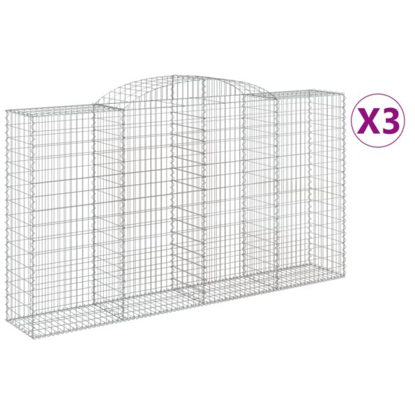 vidaXL Oblúkové gabiónové koše 3ks 300x50x160/180cm pozinkované železo – Obrázok 2