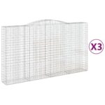 vidaXL Oblúkový gabionový kôš 3 ks 400x50x220/240cm pozinkované železo – Obrázok 2