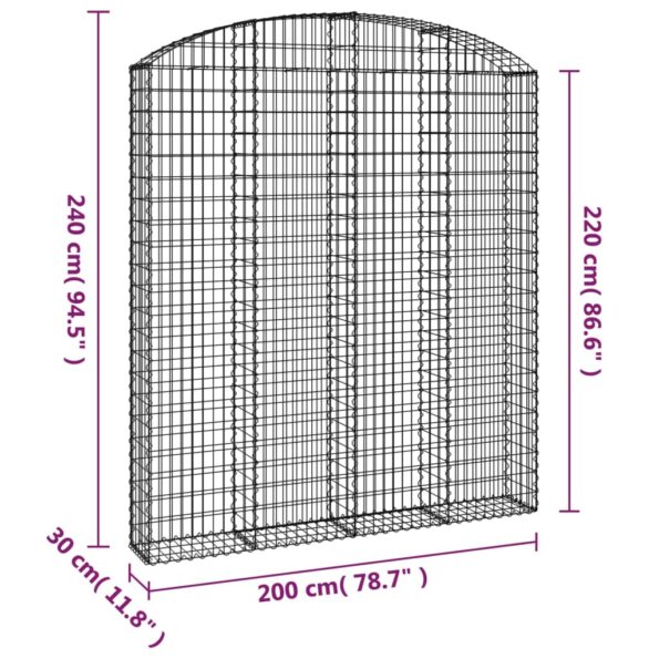 vidaXL Oblúkový gabionový kôš 200x30x220/240 cm pozinkované železo – Obrázok 5