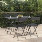 vidaXL Skladacie bistro stoličky 4 ks čierne polyratan a oceľ