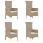 vidaXL Záhradné stoličky s podložkami 4 ks, polyratan, béžové – Obrázok 2