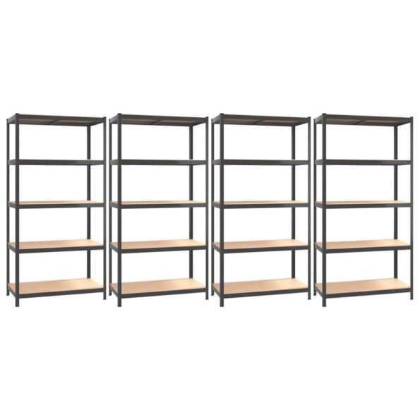 vidaXL 5-vrstvové police 4 ks antracitové oceľ a spracované drevo – Obrázok 2