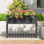 vidaXL Kvetináč s policou sivý 111,5x34,5x81 cm masívna borovica – Obrázok 3