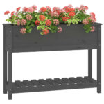 vidaXL Kvetináč s policou sivý 111,5x34,5x81 cm masívna borovica – Obrázok 4