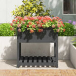 vidaXL Kvetináč s policou sivý 82,5x82,5x81 cm masívna borovica – Obrázok 3