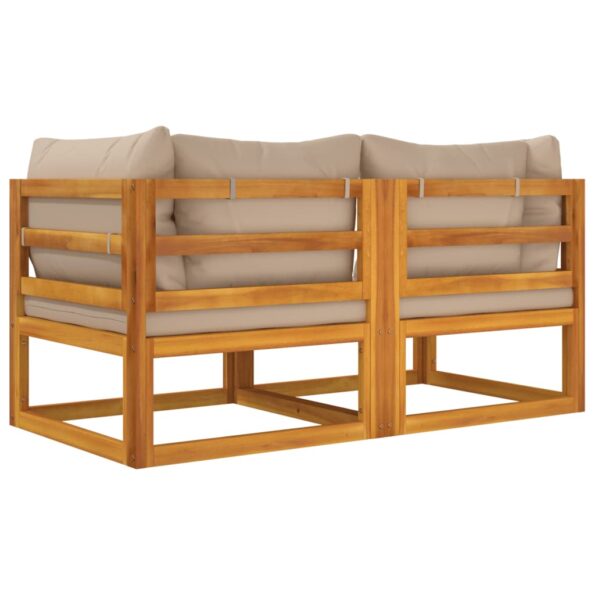 vidaXL Sekčné rohové pohovky 2 ks sivohnedé vankúše masívna akácia – Obrázok 6