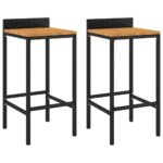 vidaXL Barové stoličky 2 ks čierne polyratan a masívna akácia – Obrázok 2