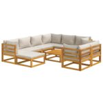 vidaXL 10-dielna záhradná sedacia súprava bledosivé vankúše masív – Obrázok 3