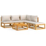 vidaXL 6-dielna záhradná sedacia súprava bledosivé vankúše masív – Obrázok 2