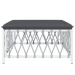 vidaXL Záhradná podnožka s vankúšovm biela tkaná látka – Obrázok 3