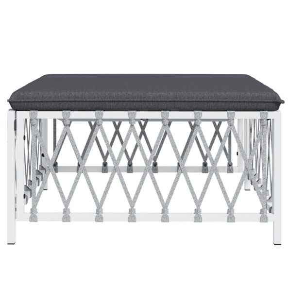 vidaXL Záhradná podnožka s vankúšovm biela tkaná látka – Obrázok 4