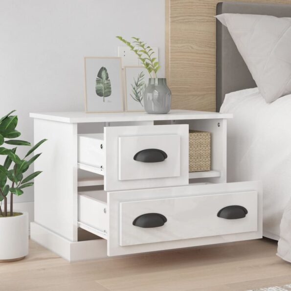 vidaXL Nočný stolík lesklý biely 60x39x45 cm – Obrázok 3
