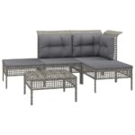 vidaXL 5-dielna záhradná sedacia súprava s podložkami sivá polyratan – Obrázok 3