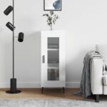 vidaXL Komoda lesklá biela 34,5x34x90 cm spracované drevo