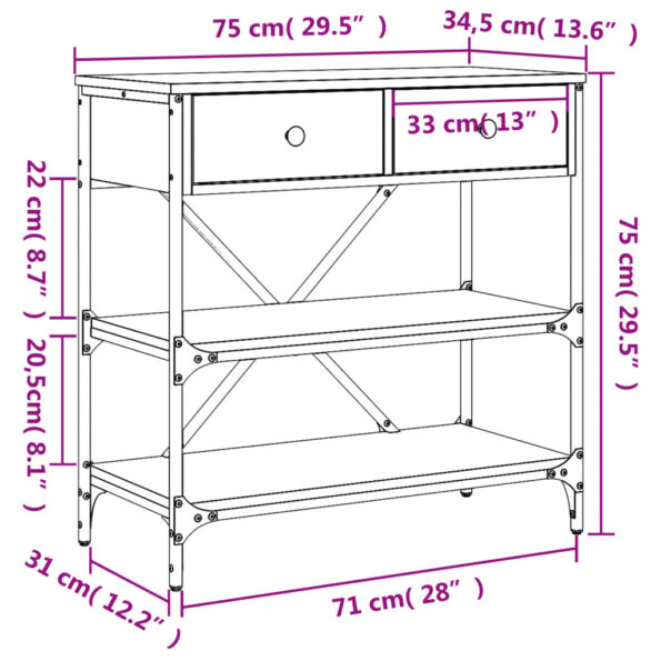 VXL8720845915933_g_en_hd_9.jpg vidaXL Konzolový stolík dymový dub 75 x 34,5 x 75 cm kompozitné drevo – Obrázok 11