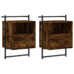 vidaXL Nočné skrinky nástenné 2 ks dymový dub 40x30x61cm kompoz. drevo – Obrázok 2