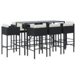vidaXL 9-dielna záhradná jedálenská sada s vankúšmi čierna polyratan – Obrázok 2