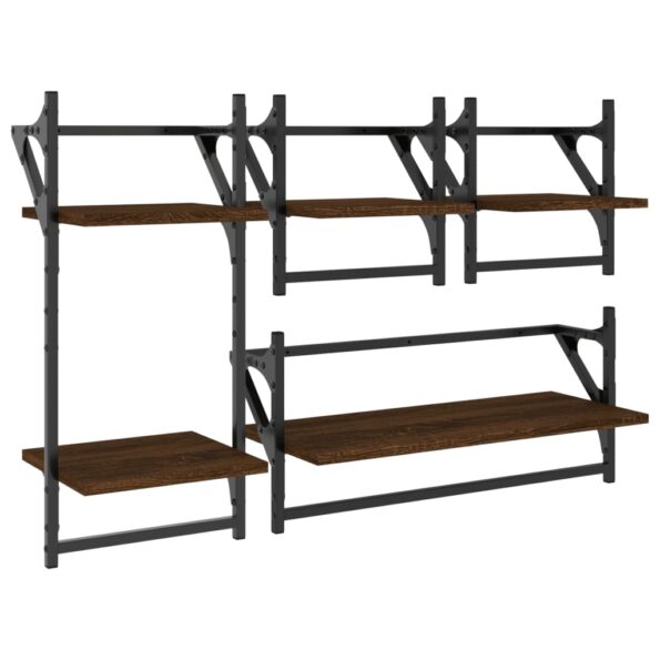 vidaXL 4-dielna súpr. nástenných políc s tyčami hnedý dub komp. drevo – Obrázok 2
