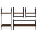 vidaXL 4-dielna súpr. nástenných políc s tyčami hnedý dub komp. drevo – Obrázok 4