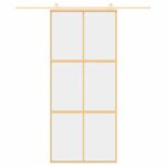 vidaXL Posuvné dvere zlaté 90x205 cm číre ESG sklo a hliník – Obrázok 3