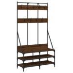 vidaXL Vešiak na šaty s botníkom hnedý dub 100x40x184 cm – Obrázok 2