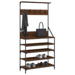 vidaXL Vešiak na šaty s botníkom hnedý dub 90x34x184 cm – Obrázok 3