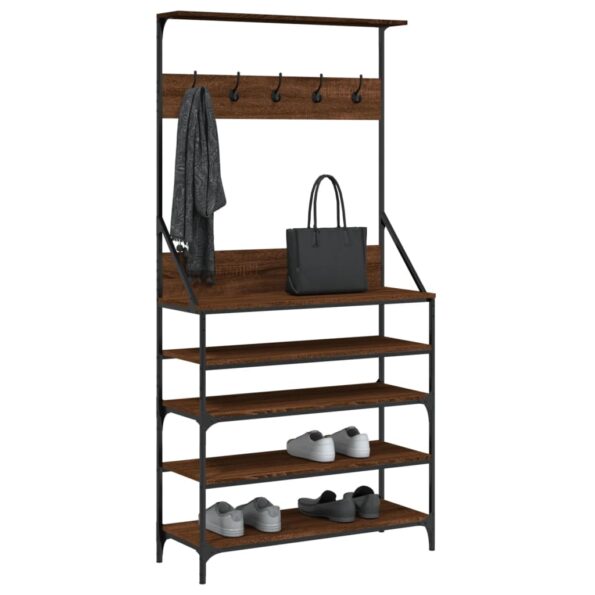 vidaXL Vešiak na šaty s botníkom hnedý dub 90x34x184 cm – Obrázok 3