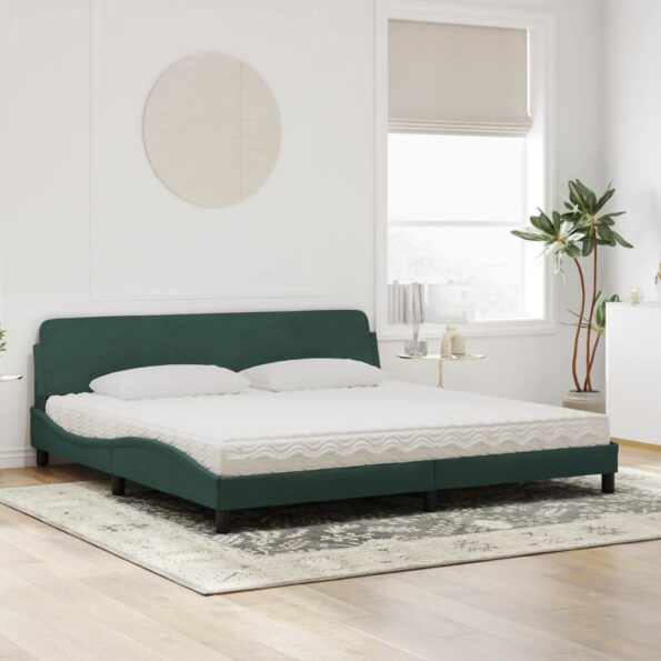 vidaXL Posteľ s matracom Dover tmavozelený 200x200 cm zamat – Obrázok 3