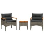 vidaXL 3-dielna záhradná sedacia súprava s vankúšmi sivá polyratanová – Obrázok 2