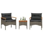 vidaXL 3-dielna záhradná sedacia súprava s vankúšmi sivá polyratanová