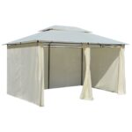 vidaXL Záhradný prístrešok so závesmi, 4x3 m, biely – Obrázok 7