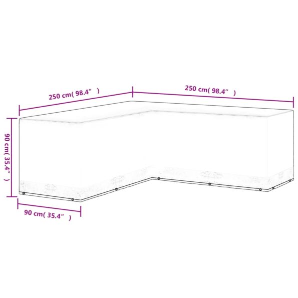 vidaXL Obal na záhradný nábytok v tvare L, 12 očiek 250x250x90 cm – Obrázok 7