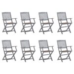 vidaXL Skladacie vonkajšie stoličky 8 ks s podložkami akáciový masív
