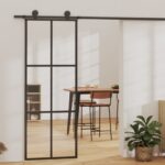 vidaXL Posuvné dvere s kovaním ESG sklo a hliník 76x205 cm
