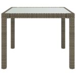 vidaXL Záhradný stôl 90x90x75 cm tvrdené sklo a polyratan sivý – Obrázok 3