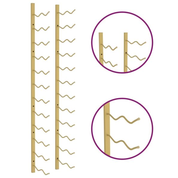 vidaXL Nástenný stojan na víno na 24 fliaš zlatý železný – Obrázok 6