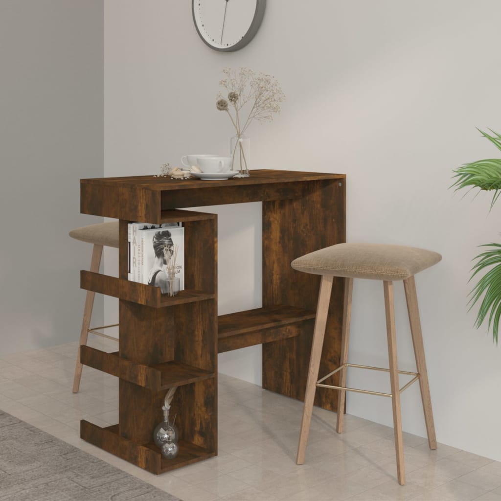 VXL8720286836446_m_en_hd_1.jpg vidaXL Barový stôl+regál, tmavý dub 100x50x101,5 cm, kompozitné drevo – Obrázok 1