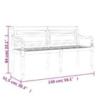 vidaXL Lavička Batavia so sivou podložkou 150 cm tíkový masív – Obrázok 8
