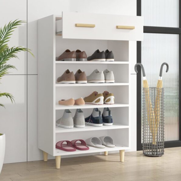 vidaXL Botník biely 60x35x105 cm spracované drevo – Obrázok 3