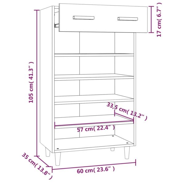 vidaXL Botník biely 60x35x105 cm spracované drevo – Obrázok 9