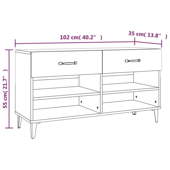 vidaXL Botník biely 102x35x55 cm spracované drevo – Obrázok 9