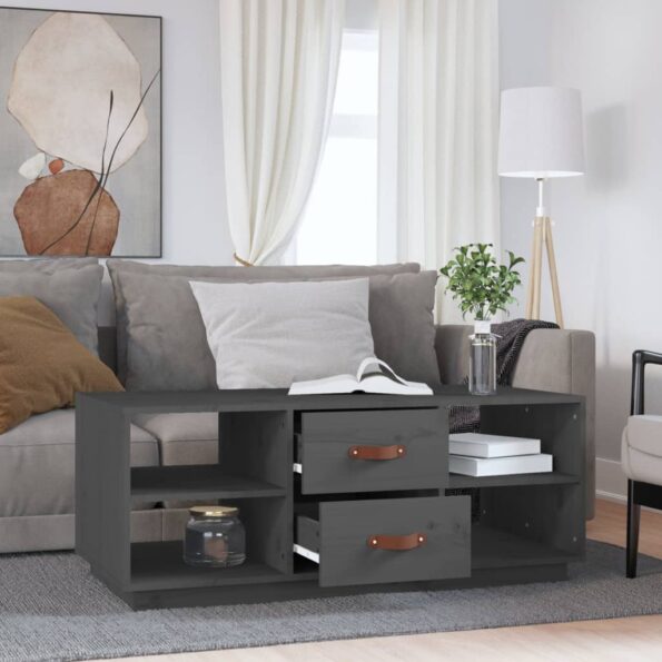 vidaXL Konferenčný stolík sivý 100x50x41 cm masívna borovica – Obrázok 3
