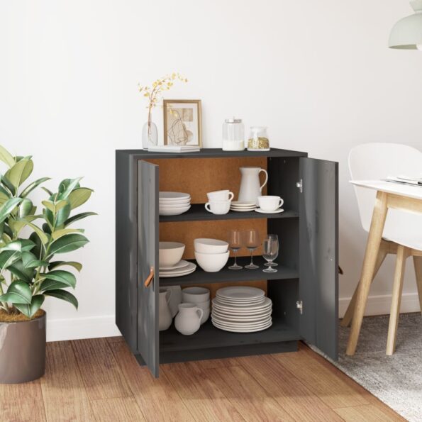 vidaXL Komoda, sivá 65,5x40x75 cm, borovicový masív – Obrázok 7