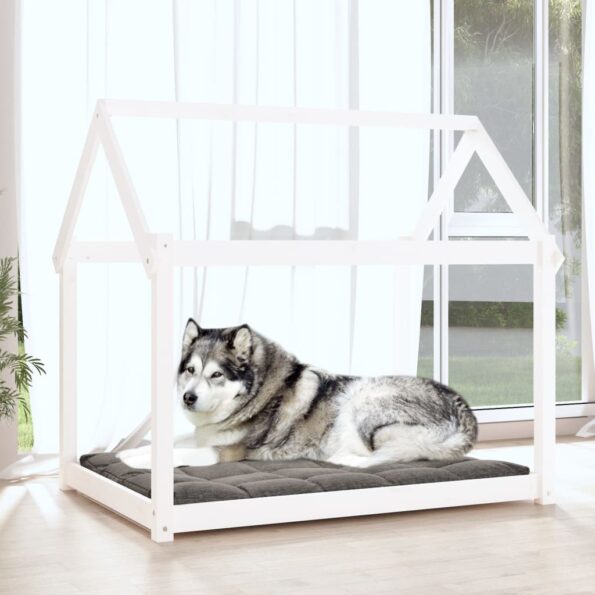 vidaXL Posteľ pre psa biela 111x80x100 cm borovicový masív – Obrázok 3