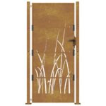 vidaXL Záhradná brána 100x175 cm, oceľ Corten, dizajn s trávou – Obrázok 4