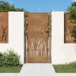 vidaXL Záhradná brána 100x175 cm, oceľ Corten, dizajn s trávou