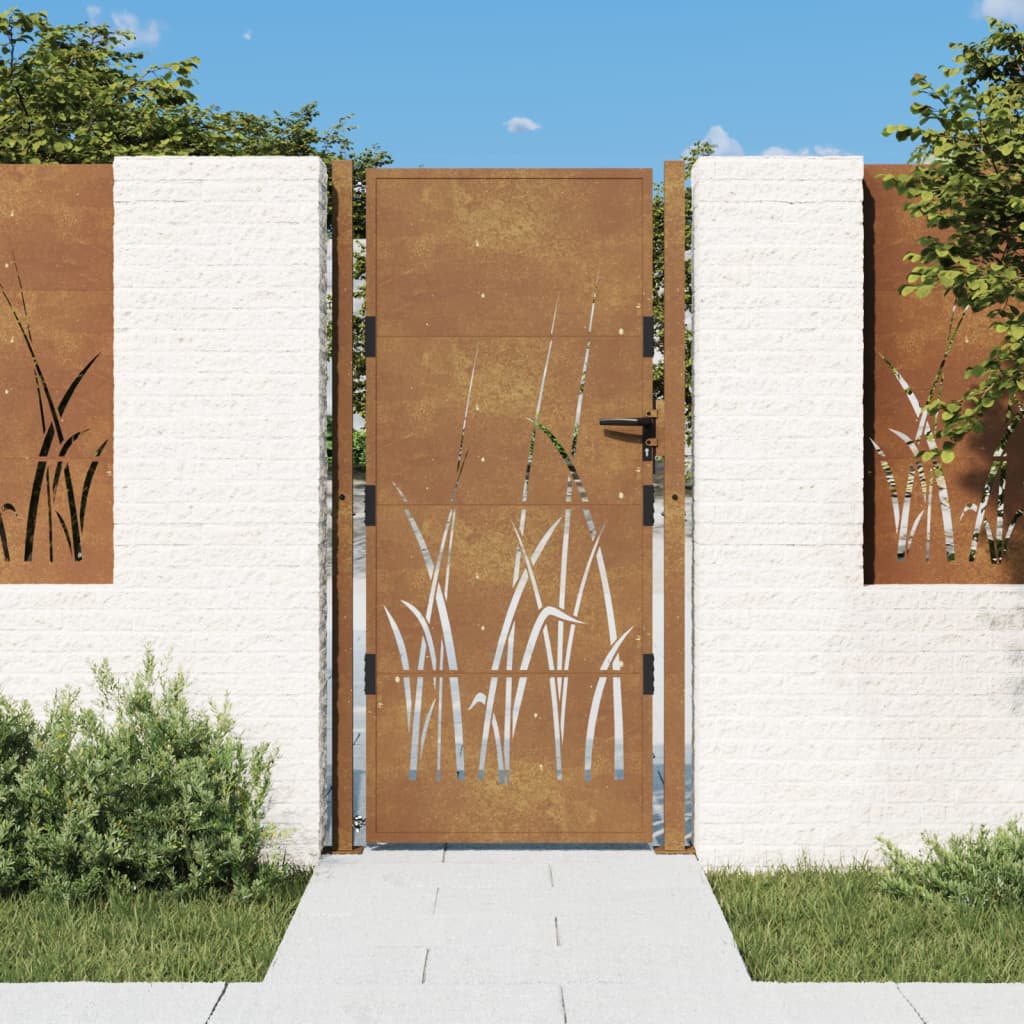 VXL8720287217015_m_en_hd_1.jpg vidaXL Záhradná brána 100x175 cm, oceľ Corten, dizajn s trávou – Obrázok 1