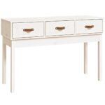 vidaXL Konzolový stolík biely 114x40x75 cm masívne borovicové drevo – Obrázok 2