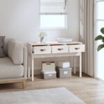 vidaXL Konzolový stolík biely 114x40x75 cm masívne borovicové drevo – Obrázok 6