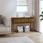 vidaXL Konzolový stolík medovohnedý 114x40x75 cm masívna borovica – Obrázok 6